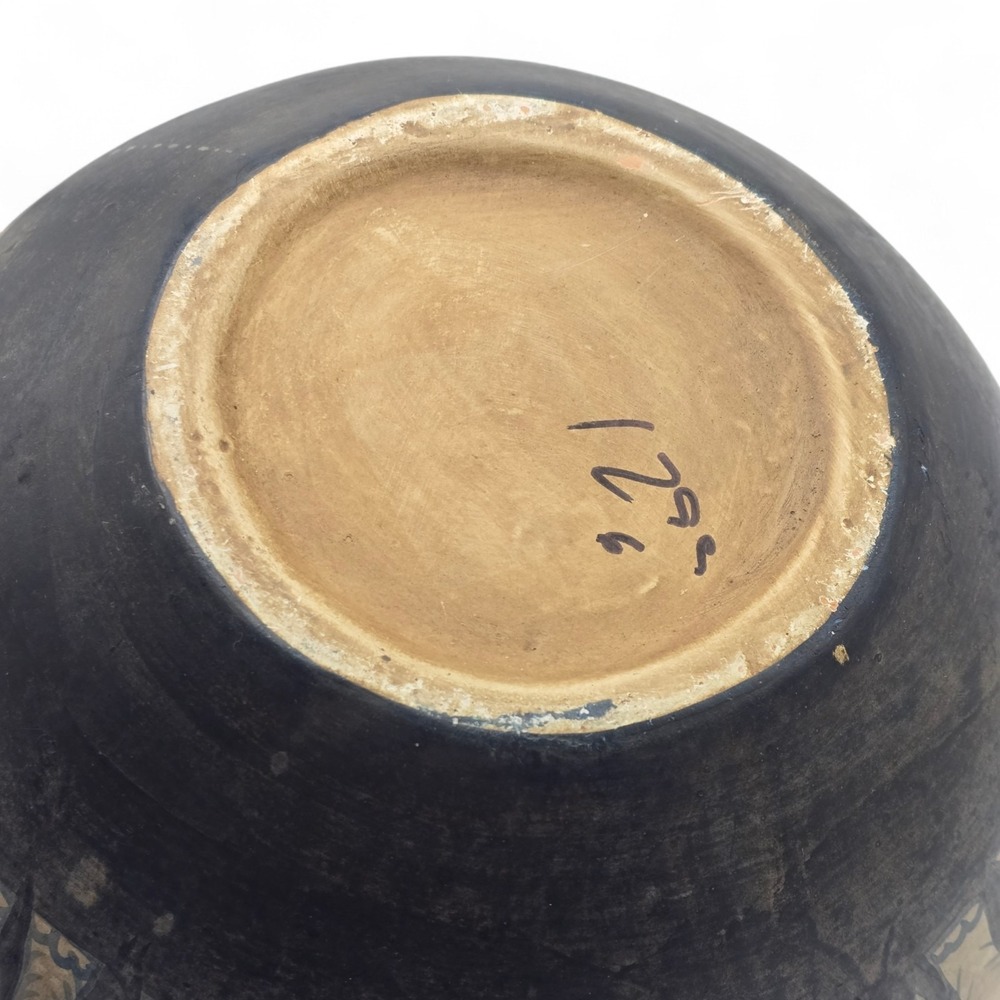 Vintage Studio Pottery Vase Elephant Motif Matte Black Southwest Style - Picture 5 of 12